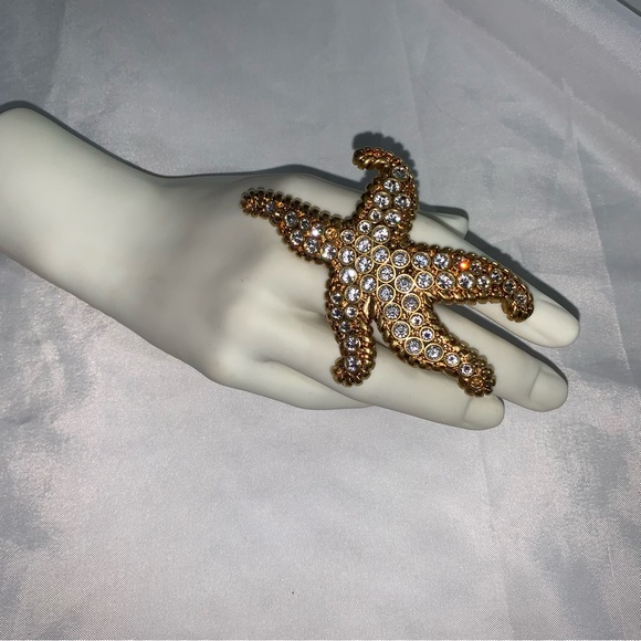 🍔SOLD🍔VERSACE Size 7 14k gold plated crystal STARFISH Tréspr de la Mer RING - Picture 8 of 11